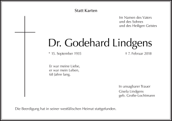 Traueranzeige von Godehard Lindgens von Tagesspiegel