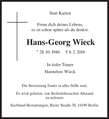 Traueranzeige von Hans-Georg Wieck von Tagesspiegel
