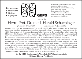 Traueranzeige von Harald Schachinger von Tagesspiegel