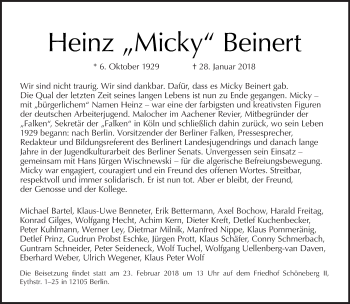 Traueranzeige von Heinz Beinert von Tagesspiegel