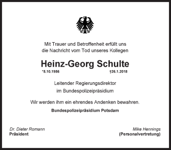 Traueranzeige von Heinz-Georg Schulte von Tagesspiegel