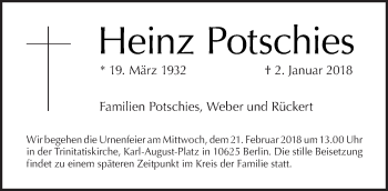 Traueranzeige von Heinz Potschies von Tagesspiegel