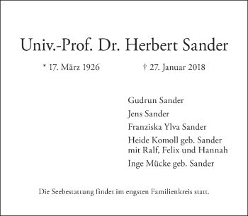 Traueranzeige von Herbert Sander von Tagesspiegel