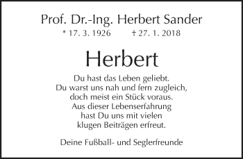 Traueranzeige von Herbert Sander von Tagesspiegel