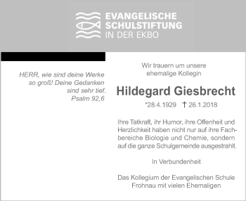 Traueranzeige von Hildegard Giesbrecht von Tagesspiegel