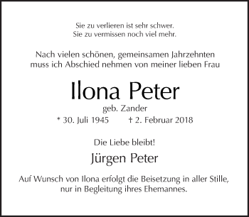 Traueranzeige von Ilona Peter von Tagesspiegel