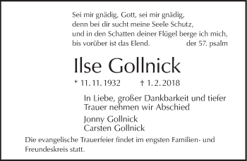 Traueranzeige von Ilse Gollnick von Tagesspiegel