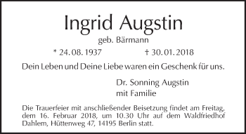 Traueranzeige von Ingrid Augstin von Tagesspiegel