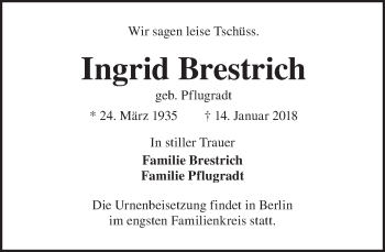 Traueranzeige von Ingrid Brestrich von Tagesspiegel