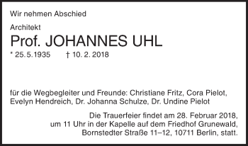 Traueranzeige von Johannes Uhl von Tagesspiegel