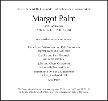 Traueranzeige von Margot Palm von Tagesspiegel