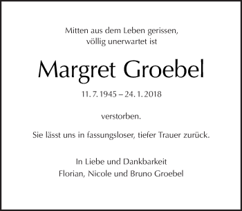 Traueranzeige von Margret Groebel von Tagesspiegel