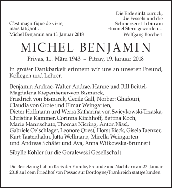 Traueranzeige von Michael Benjamin von Tagesspiegel