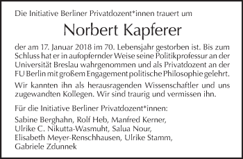 Traueranzeige von Norbert Kapferer von Tagesspiegel