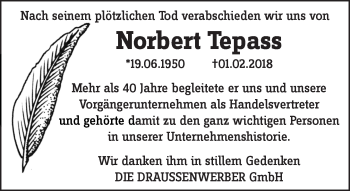 Traueranzeige von Norbert Tepass von Tagesspiegel