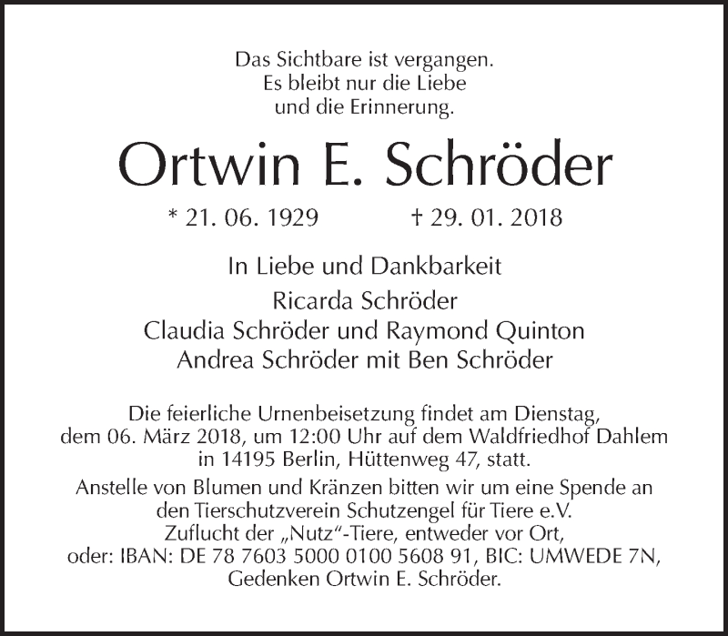  Traueranzeige für Ortwin Schröder vom 18.02.2018 aus Tagesspiegel