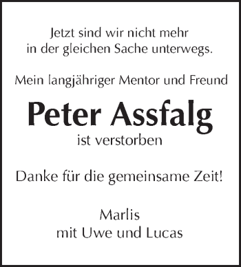 Traueranzeige von Peter Assfalg von Tagesspiegel