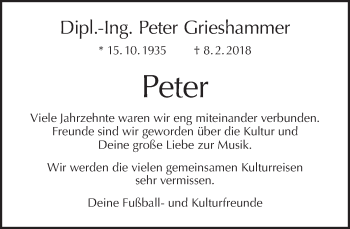 Traueranzeige von Peter Grieshammer von Tagesspiegel