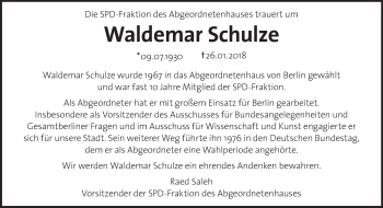 Traueranzeige von Waldemar Schulze von Tagesspiegel