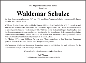 Traueranzeige von Waldemar Schulze von Tagesspiegel