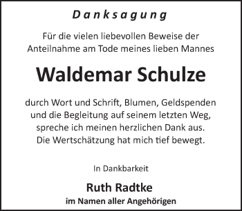 Traueranzeige von Waldemar Schulze von Tagesspiegel