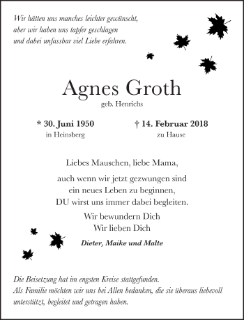 Traueranzeige von Agnes Groth von Tagesspiegel