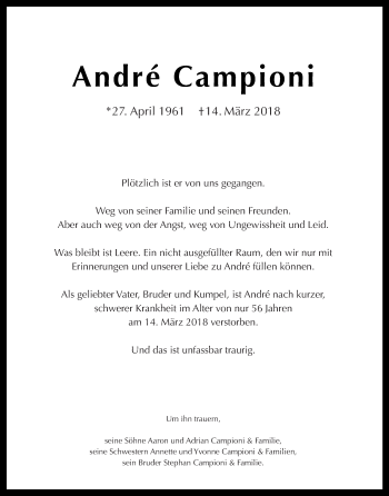 Traueranzeige von André Campioni von Tagesspiegel
