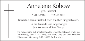 Traueranzeige von Annelene Kobow von Tagesspiegel