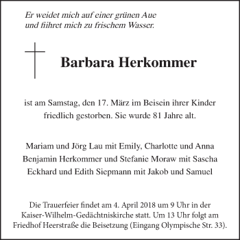 Traueranzeige von Barbara Herkommer von Tagesspiegel