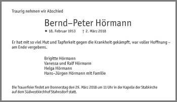 Traueranzeige von Bernd-Peter Hörmann von Tagesspiegel