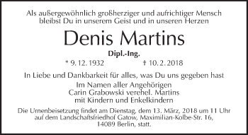 Traueranzeige von Denis Martins von Tagesspiegel