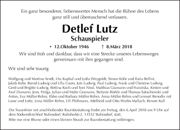 Traueranzeige von Detlef Lutz von Tagesspiegel
