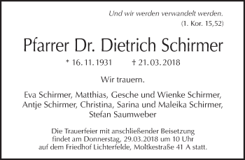 Traueranzeige von Dietrich Schirmer von Tagesspiegel