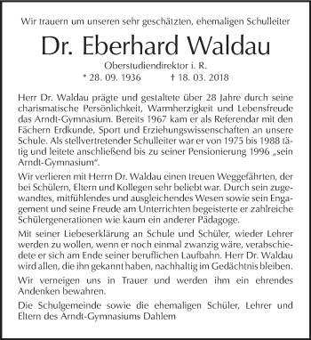 Traueranzeige von Eberhard Waldau von Tagesspiegel