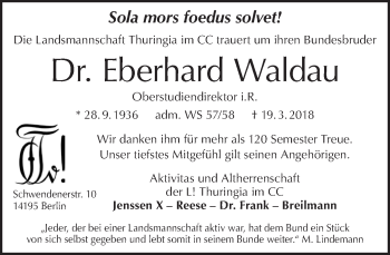 Traueranzeige von Eberhard Waldau von Tagesspiegel