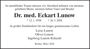 Traueranzeige von Eckart Lunow von Tagesspiegel