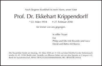 Traueranzeige von Ekkehart Krippendorff von Tagesspiegel