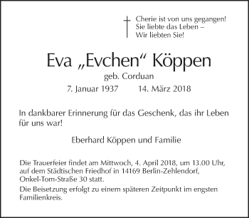 Traueranzeige von Eva  Köppen von Tagesspiegel