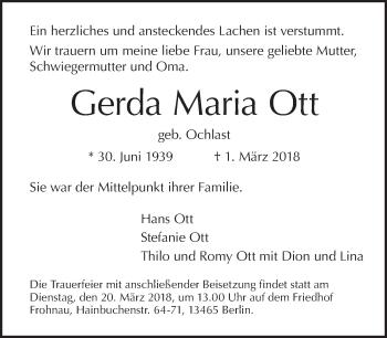 Traueranzeige von Gerda Maria Ott von Tagesspiegel