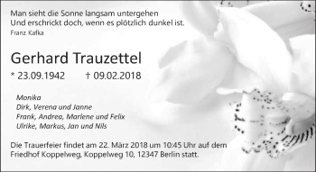 Traueranzeige von Gerhard Trauzettel von Tagesspiegel