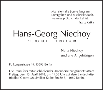 Traueranzeige von Hans-Georg Niechoy von Tagesspiegel