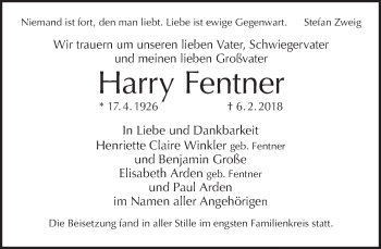 Traueranzeige von Harry Fentner von Tagesspiegel
