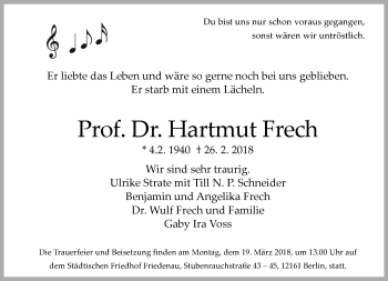 Traueranzeige von Hartmut Frech von Tagesspiegel