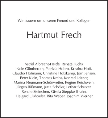 Traueranzeige von Hartmut Frech von Tagesspiegel