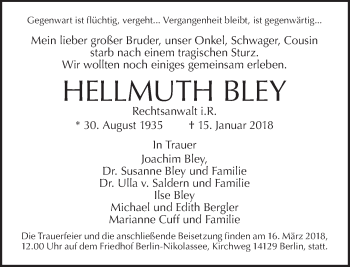 Traueranzeige von Hellmuth Bley von Tagesspiegel