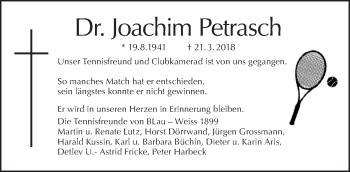 Traueranzeige von Joachim Petrasch von Tagesspiegel