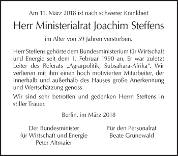 Traueranzeige von Joachim Steffens von Tagesspiegel