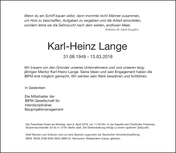 Traueranzeige von Karl-Heinz Lange von Tagesspiegel