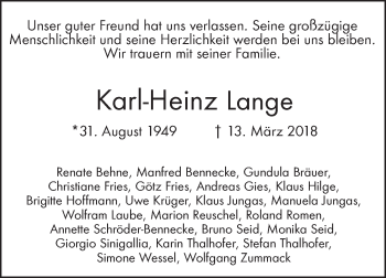Traueranzeige von Karl-Heinz Lange von Tagesspiegel