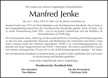Traueranzeige von Manfred Jenke von Tagesspiegel